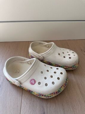 CROCS White Kids Water Clogs with Colorful Beaded Trim J1 size